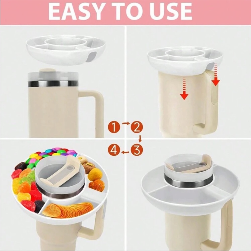 Stanley Cup Snack Tray With 3 Dividers, Compatible With Flat Cup white